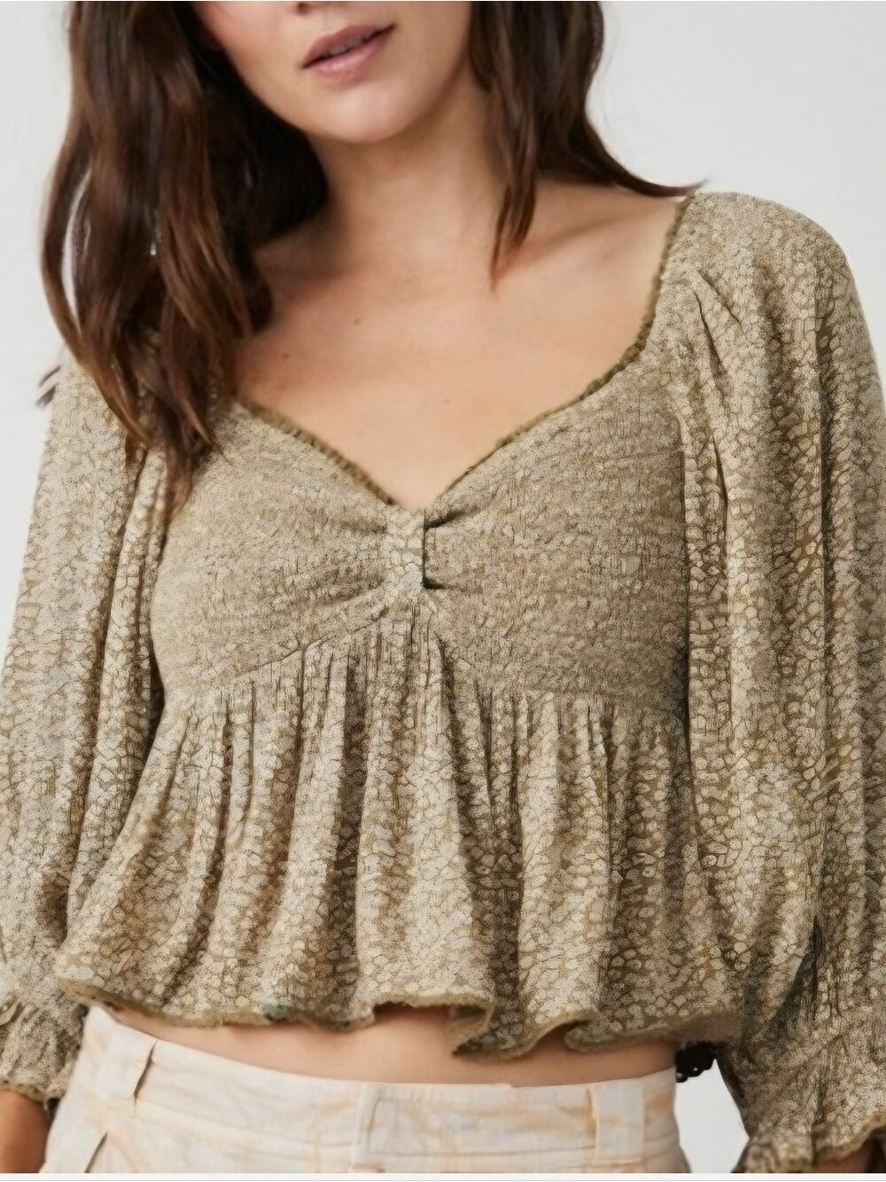 Free People Brittnee Top Smocked Floral Puff Sleeve Peplum Medium NWT